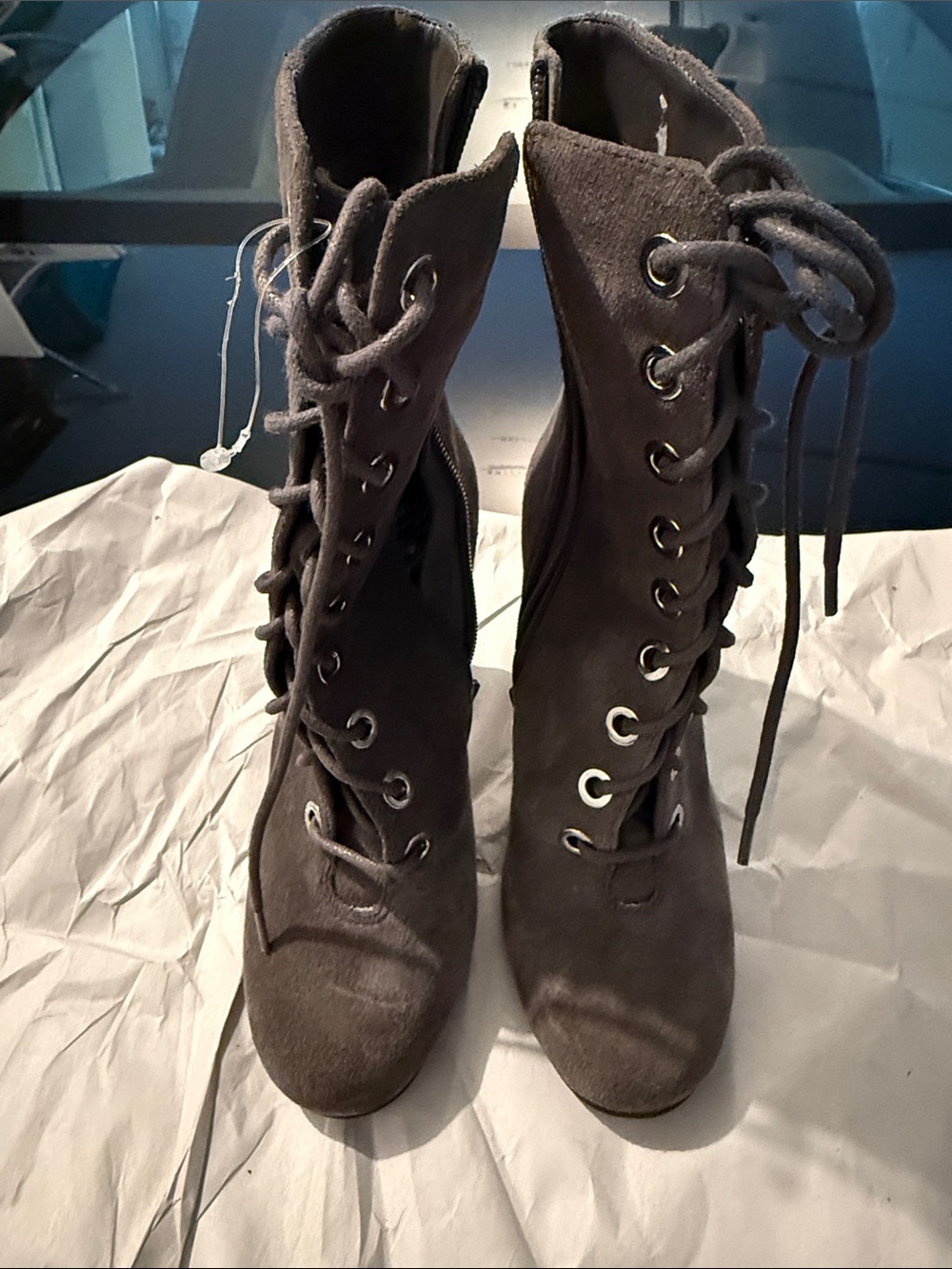 Vince camuto Women's Lace-Up High Heel Ankle Boots - Gray 6.5